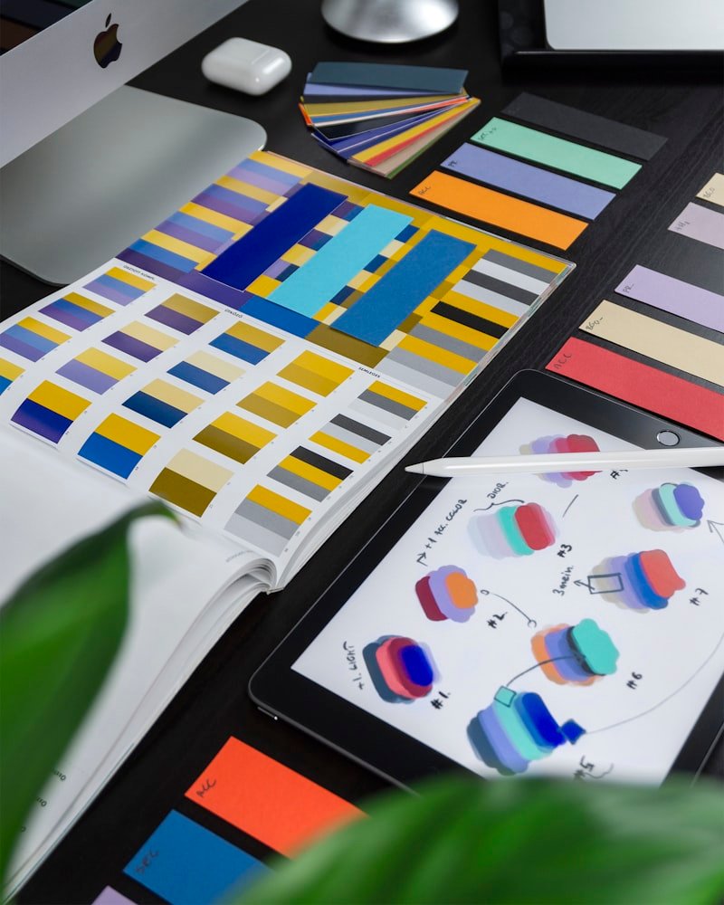 Colour swatches on a desk