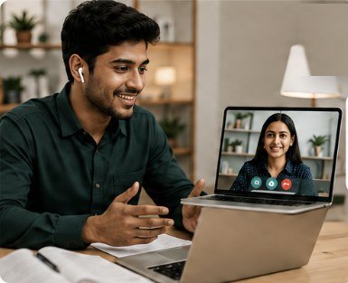 A candidate practising a mock interview over a video call